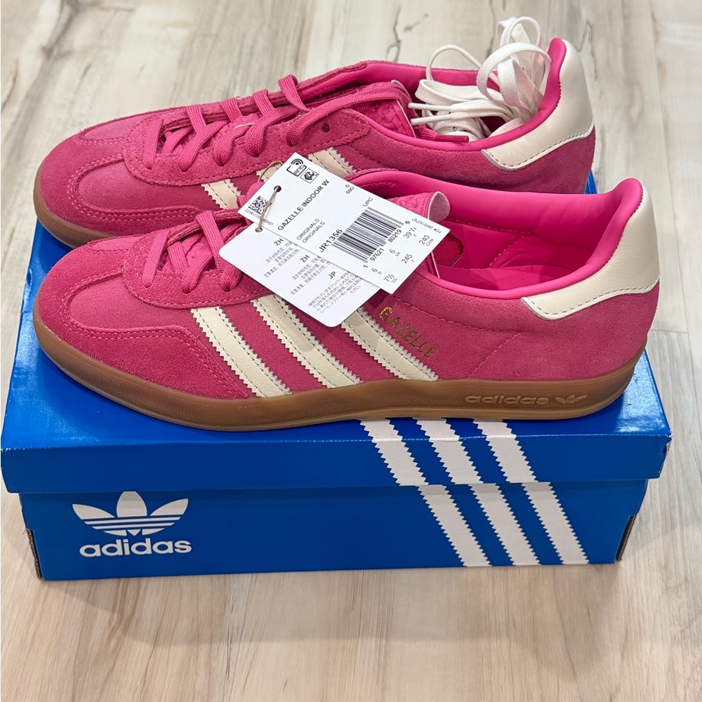 Adidas Women's Pink and Cream Gazelle Sneakers